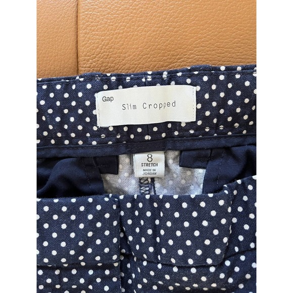 Gap Navy Blue Slim Cropped Polka Dot Flat Front Stretchy Trouser Pants Size 8 - Picture 5 of 6